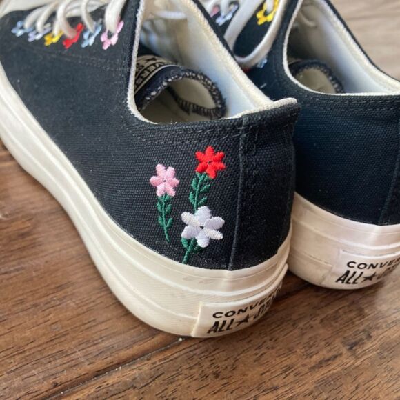 CONVERSE Star Lift Platform Low Floral Embroidered Sneakers Womens size 7 - Picture 12 of 14